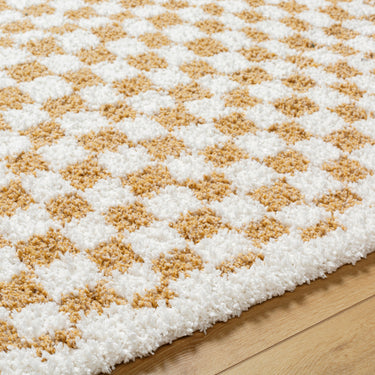 Birmingham Modern Checkboard Soft Plush Pile Shaggy Yellow, Ivory & Tan Rug - Design BMM2323-6