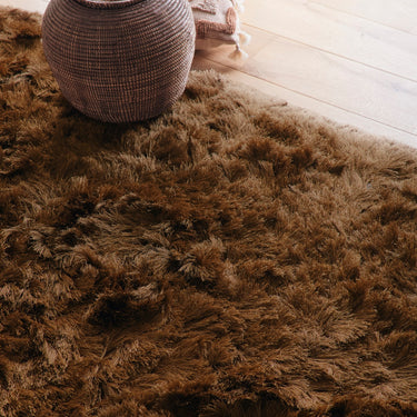 Origins Glamour Deluxe Tufted High Pile Silky Mocha Brown Cotton Shaggy Textured Rug