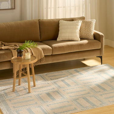 Nourison Nordic NRC11 Design Ivory Blue Geometric Textured Scandi Rug