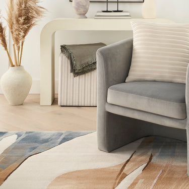 Prismatic Abstract Rug by Nourison Modern Luxury Soft Wool Silky Viscose Hand Tufted PRS35 Rug in Sand Beige