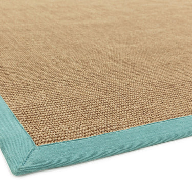 Sisal Jute Plain Non-Slip Linen Natural with Aqua Blue Border Rug & Runner