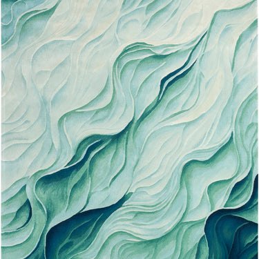 Prismatic PRS42 Hand-Tufted New Zealand Wool and Silk Wave Pattern Silver Green Rug