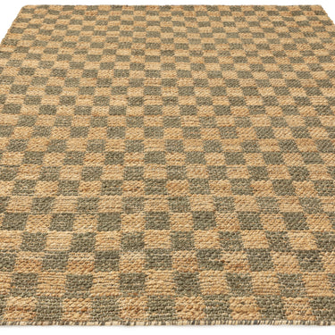 Naturi Hand Woven Jute Rug Reversible Checkerboard Flatweave Rug in Olive Green