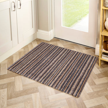 My Candy Linen Beige Brown Washable Cotton Striped Doormat - 80 x 95 cm