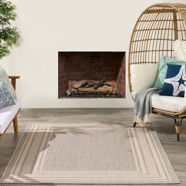Horizon Bordered HOZ03 Grey By Indoor Outdoor Polypropylene Geometric Textured Rug