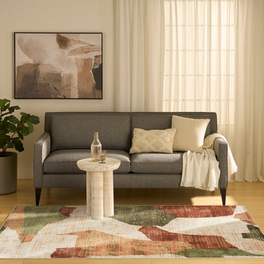 Nordic NRC18 Beige, Green & Burgundy Artistic Pattern Design Rug
