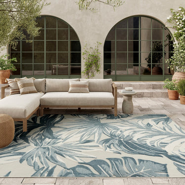 Nourison Aloha ALH43 Ivory Blue Indoor Outdoor Polypropylene Floral Textured Rug