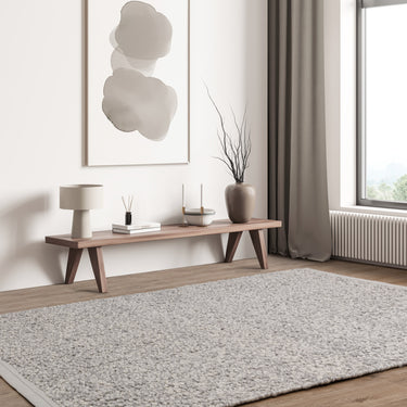 Elm Silver Grey Rug Chunky Boucle Modern Plain Hand Woven Flatweave Wool Viscose Rug