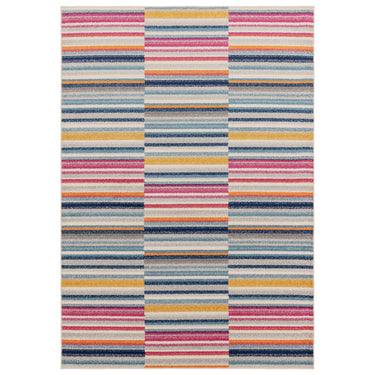 Muse Modern 3D Geometric Striped Pink Multi and Blue Rug Hallway Runner