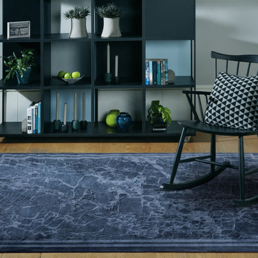 Zehraya ZE02 Ink Blue Border Washable Persian Traditional Vintage Rug - Large 160x230 cm (5'3"x7'7")