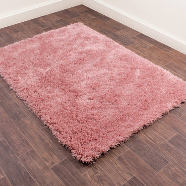 URCO Boston Thick Soft Fluffy Silky Sparkle Blush Pink Handmade Wool Cotton Shaggy Rug