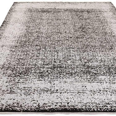 Elodie Contemporary Rug Modern Luxurious Soft Silky Metallic Shine Abstract Rug in Silver Black