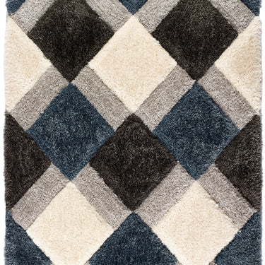 Origins 3D Geo Silky Diamond Blue Hand-Carved Shaggy Geometric Rug