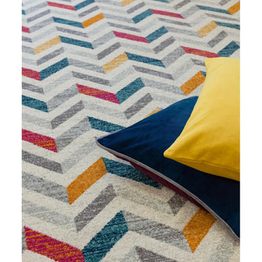 Colt Chevron Zig Zag Pattern Rugs in Multi, Grey and Yellow Mustard