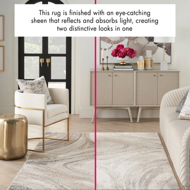 Brushstrokes BSK03 Marbled Silky Shimmer Cream Grey Polypropylene Abstract Textured Rug