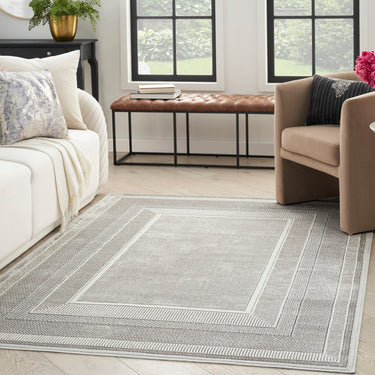 Glitz GLZ07 Classic Framed Border Silky Shimmer Abstract Geometric Textured Bordered Hallway Runner Rug