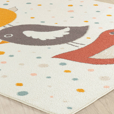Ankara AKR2357 Kids Playful Cutie Chicks Birds Nursery Bedroom & Playroom Cream Multi Rug for Child Room