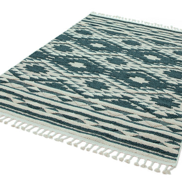 Taza Aztec Scandi 3D Design Fringed Rug Hallway Runner in Green Terracotta Ochre Black