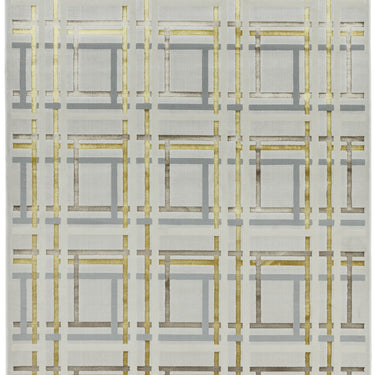 Aurora Elexus AU15 Geometric Squared Shiny Metallic Gold Bronze Grey Rug