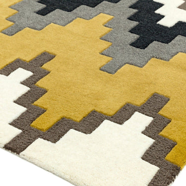 Asiatic London Matrix Cuzzo Tufted Mustard Black Grey Wool Geometric Textured Rug