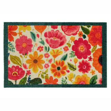 My Nylon Pattern Bright Blooms Multi Washable Non-Slip Floral Bordered Rug 50x75 cm
