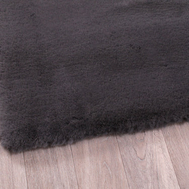 URCO Luxe Faux Fur Super Charcoal Grey Shaggy Textured Plain Rug