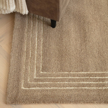 Asiatic London Orlo Natural Framed Brown Cocoa Hand-Carved Wool Textured Bordered Rug