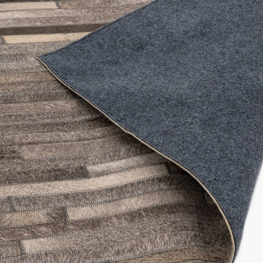 Gaucho Hand Woven Real Cow Hide Sheepskin Patchwork Striped Dark Grey Rug