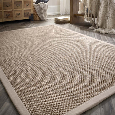 Origins Sisal Border Hand Made Rug Modern Natural Jute Rug in Light Beige with Sand Border