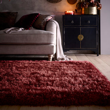 Origins Extravagance High Pile Fluffy Modern Shaggy Wine Red Rug