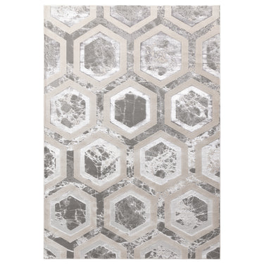 Aurora Crystal AU12 Geometric Honeycomb Shiny Silver Beige Rug