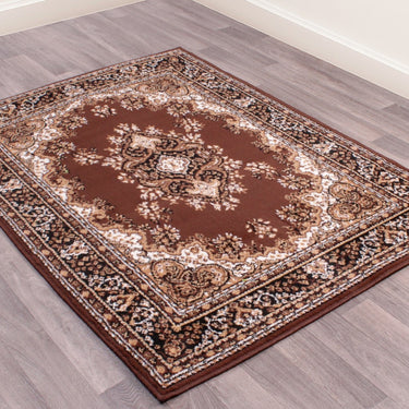 Lancashire Traditional Oriental Classic Rug, Hallway Runner, Circle Carpet in Chocolate Brown