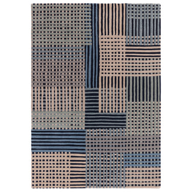 Asiatic London Aspect Blue Multi Hand-Tufted Basketweave Pattern Handmade Wool Abstract Textured Rug
