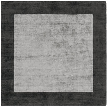 Blade Border Plain Silky Hand Woven Viscose Rug in Silver with Charcoal Border