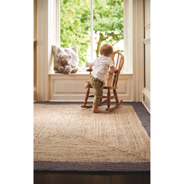 Origins Jute Bordered Design Circle, Hallway Runner Rug in Grey