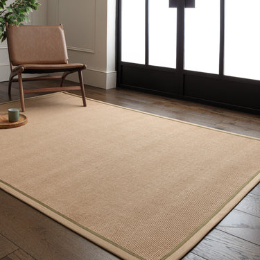 Bordo Boucle Sisal Linen Sage Green Border Natural Beige Jute Cotton Textured Flatweave Rug - Medium 120 x 170 cm (4'x5'6")