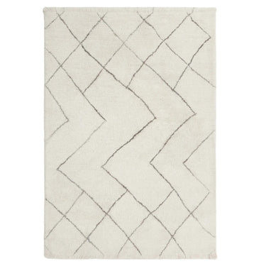Asiatic London Azera Rhombus Tribal Tufted Cream White Washable Wool Shaggy Berber Rug