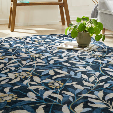 Consept Looms Liberty Scalloped LIB306 Navy Washable Non-Slip Traditional Floral Rug