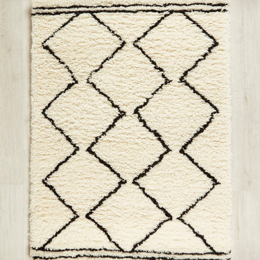 Origins Berber High Quality Soft Hand Made Shaggy Scandi Wool Rug in Cream Black