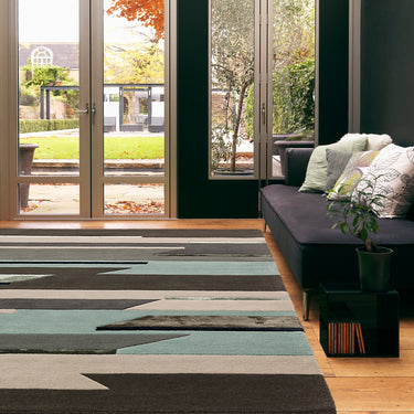 Matrix Rhombus Geometric Rug Hand Made Soft Wool Rug in Blue