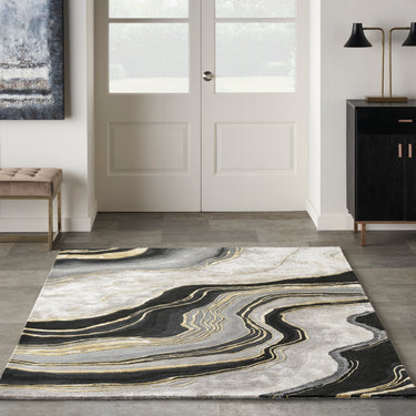 Prismatic Abstract Rug by Nourison Modern Luxury Soft Wool Silky Viscose Hand Tufted PRS31 Rug in Grey Black