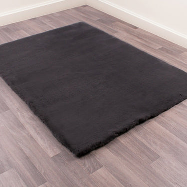 URCO Luxe Faux Fur Super Charcoal Grey Shaggy Textured Plain Rug