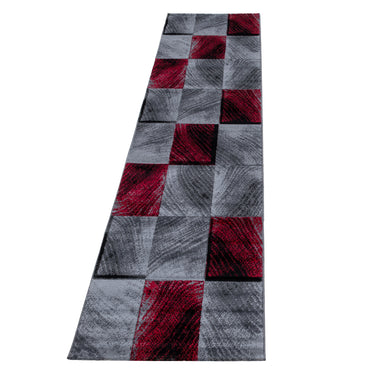 Modern Plus 8003 Checked Squared 3D Design Black Red Rug in 80x150 cm