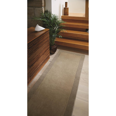 Origins Borders Hand Loom Woven Wool Bordered Rug Hallway in Taupe