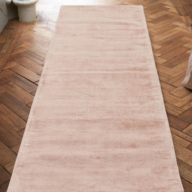 Blade Plain Silky Hand Woven Viscose Soft Shiny Rug Runner in Pink