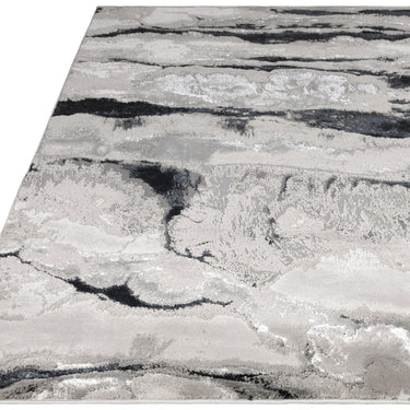 Aurora AU05 Quartz Metallic Silver Black Modern Shiny Abstract Marbled Pattern Rug