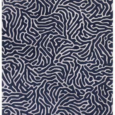 Coral 3D Effect Blue Handmade Wool Viscose Abstract Rug