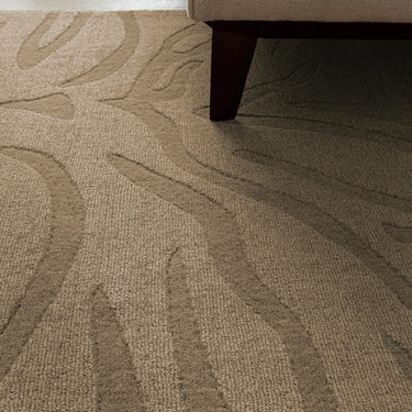 Asiatic London Tigra Wild Safari Animal Pattern Mocha Hand-Woven Hand-Carved Wool Cotton Rug