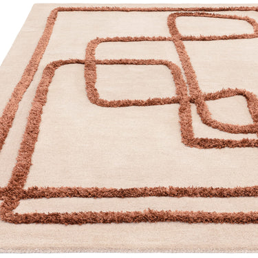 Matrix Infinity Retro Tufted Soft Silky Ivory Copper Brown Wool Viscose Abstract Geometric Rug