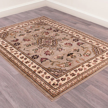 Traditional Sherborne Classic Bordered Rug Hallway Runner in Beige